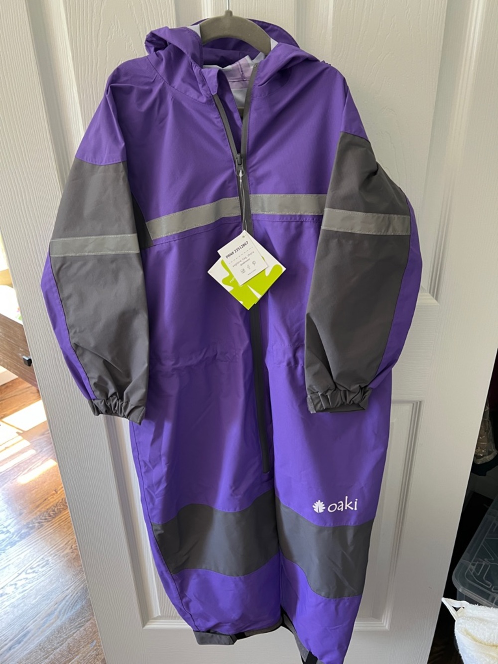 NWT oakiwear Oaki Kids Purple & Gray Waterproof Raincoat Hood 6-7 Boys Girls